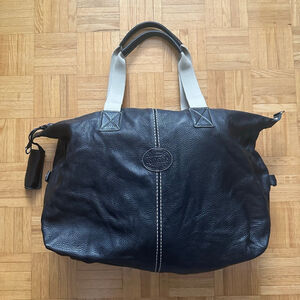 Vintage Roots black tumbled leather duffle weekender bag